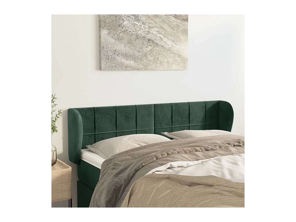 Mueble cabecero | Cabezal de cama | Cabecero de terciopelo verde oscuro 147x23x78/88 cm