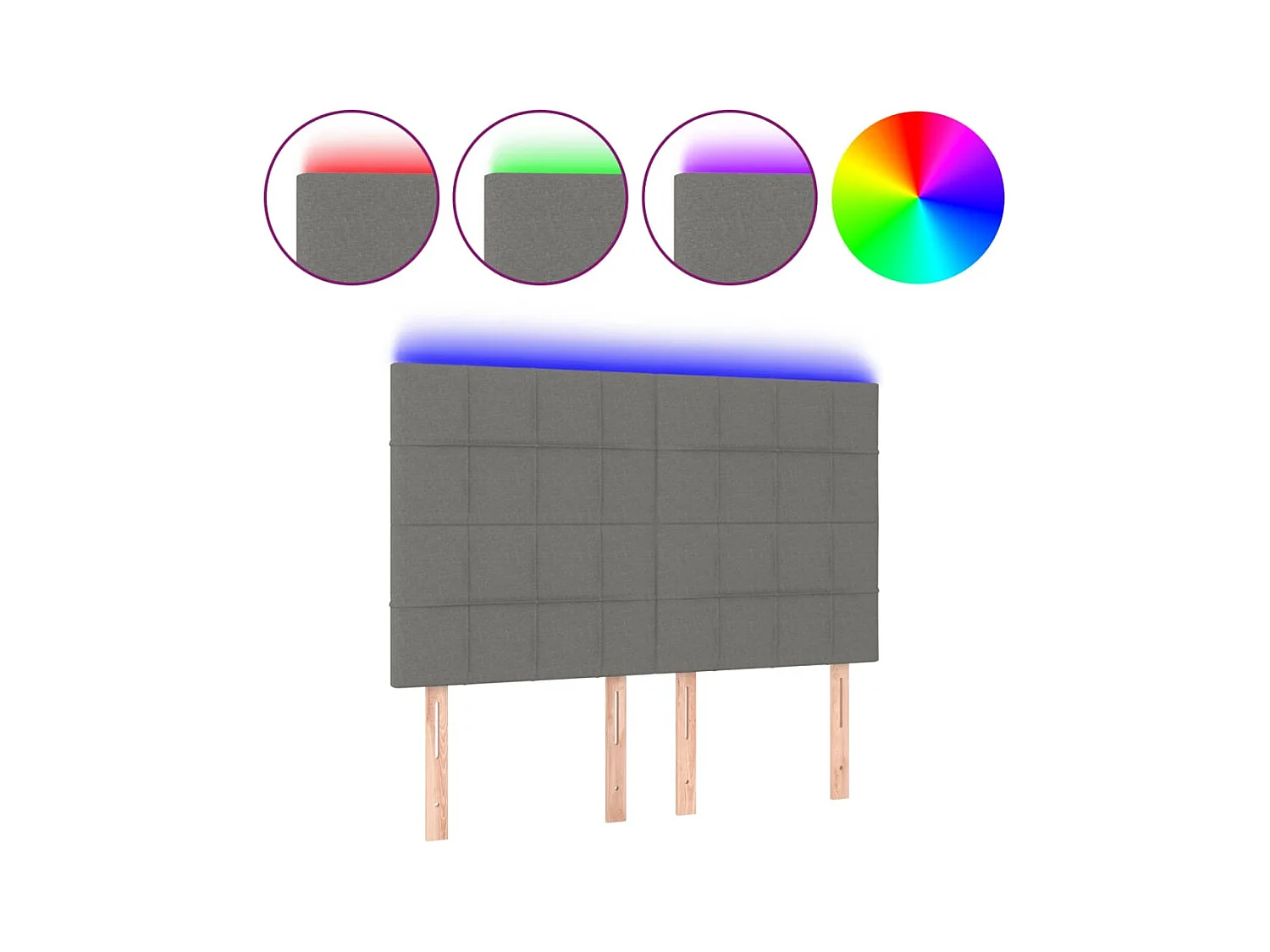 Cabecero | Cabezal de Cama | Mueble cabecero con luces LED tela gris oscuro 144x5x118/128 cm