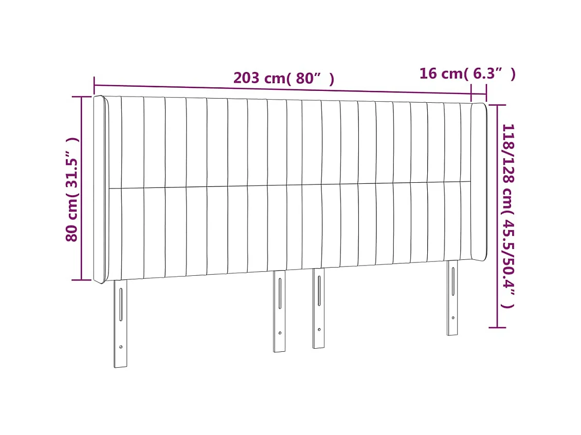Mueble cabecero | Cabezal de cama | Cabecero con LED de tela marrón oscuro 203x16x118/128 cm