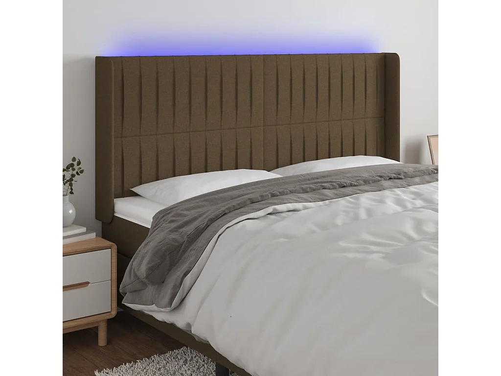 Hoofdbord | Hoofdeinde LED 203x16x118/128 cm stof donkerbruin
