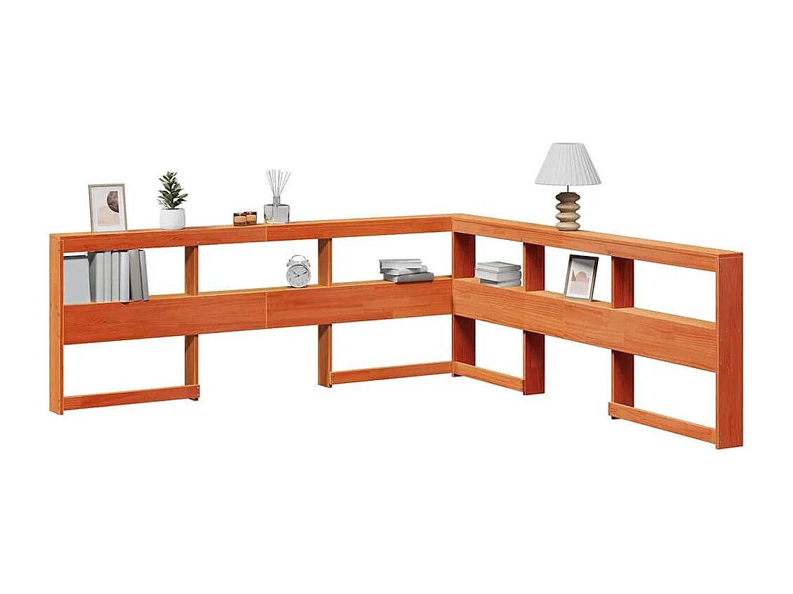 Cabecero cama | Cabezal de cama | Mueble de cabecero estantería forma L marrón encerado 200 cm