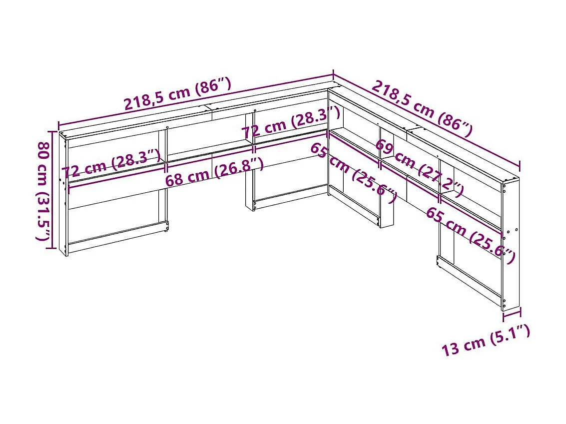Cabecero cama | Cabezal de cama | Mueble de cabecero estantería forma L marrón encerado 200 cm