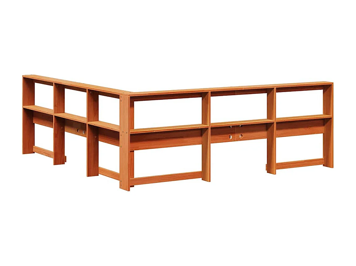 Cabecero cama | Cabezal de cama | Mueble de cabecero estantería forma L marrón encerado 200 cm