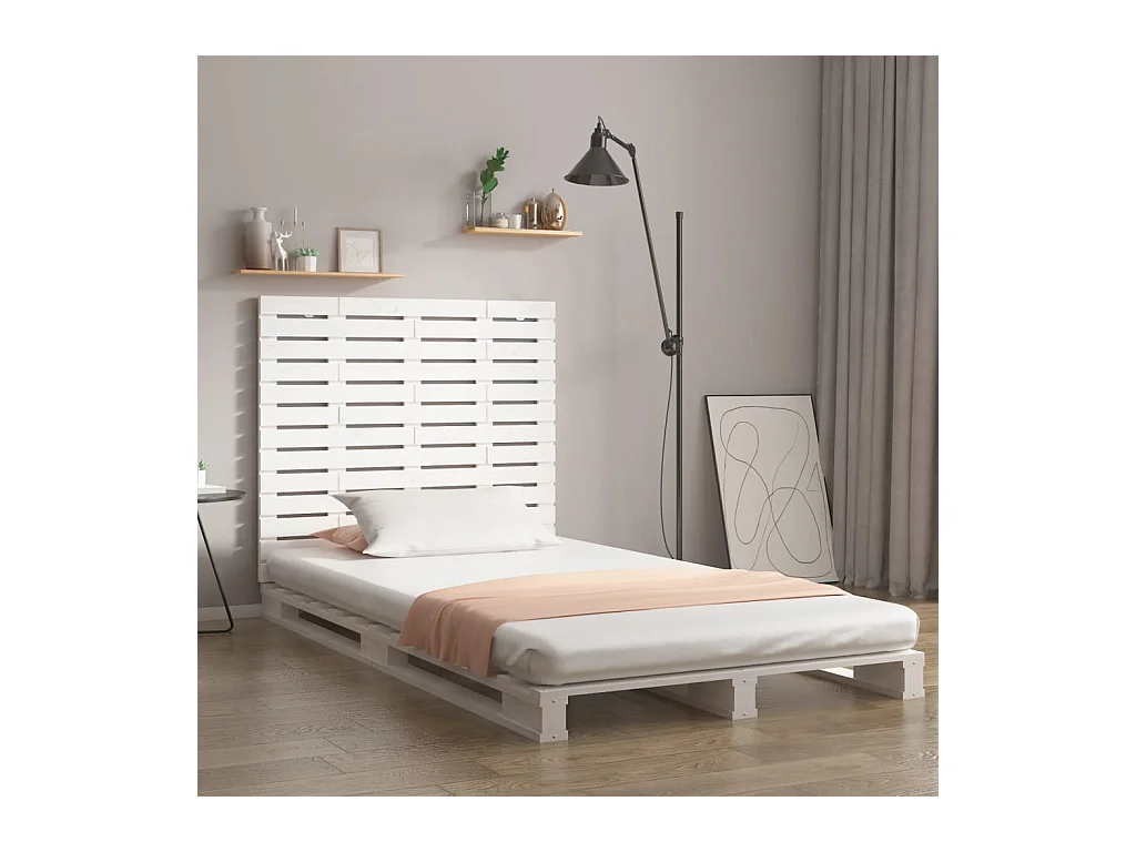 Cabecero cama | Cabezal de cama | Mueble de cabecero de pared madera maciza pino blanco 126x3x91,5 cm