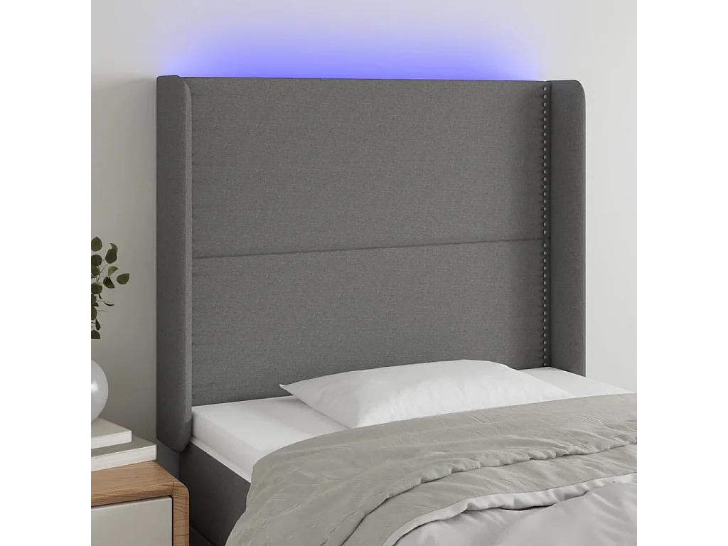 Tête de Lit | Panneau de tête pour lit Moderne à LED Gris foncé 103x16x118/128 cm Tissu