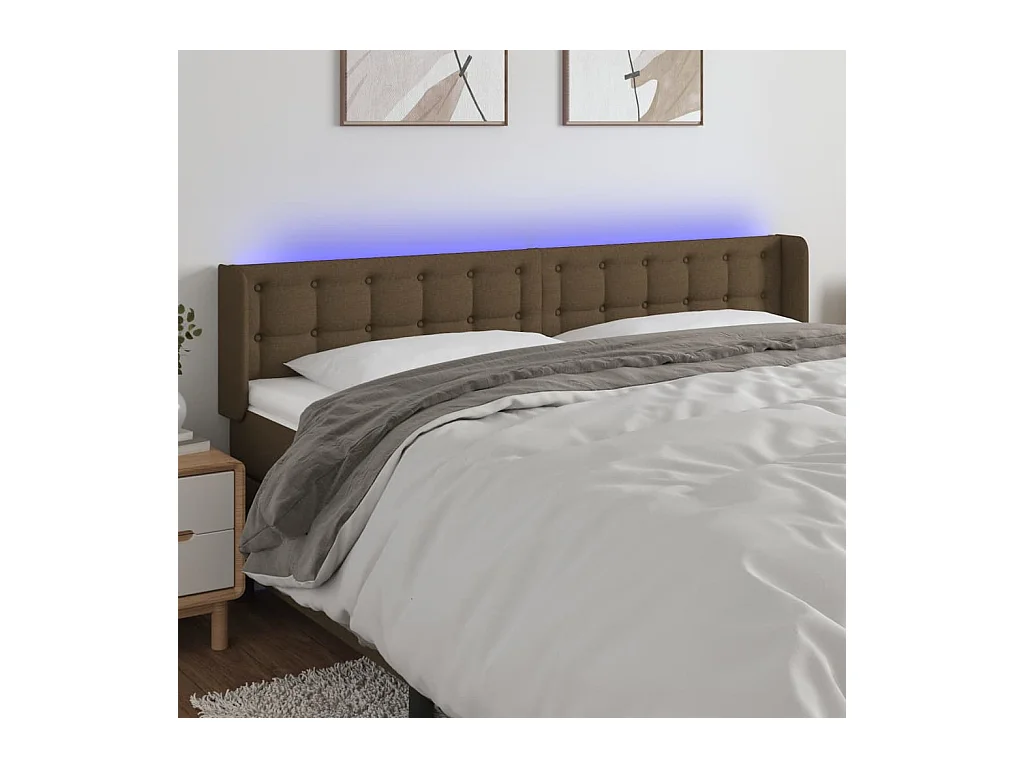 Tête de Lit | Panneau de tête pour lit Moderne à LED Marron foncé 203x16x78/88 cm Tissu