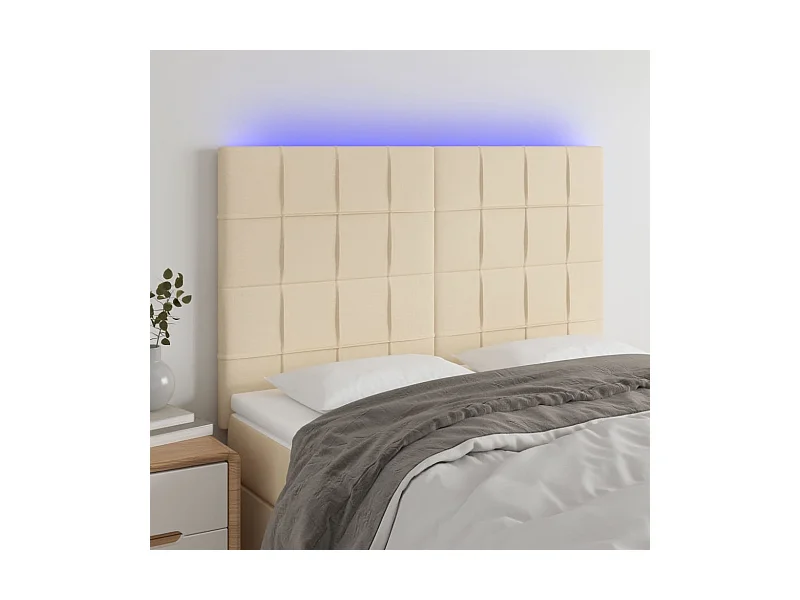 Tête de Lit | Panneau de tête pour lit Moderne à LED Crème 144x5x118/128 cm Tissu