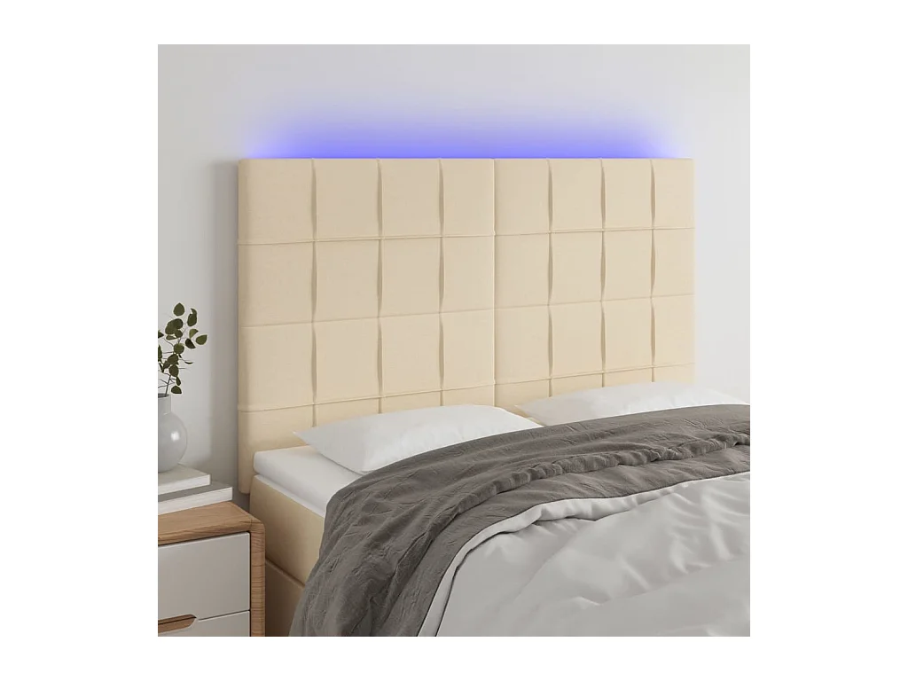 Cabecero | Cabezal de Cama | Mueble cabecero con luces LED tela crema 144x5x118/128 cm