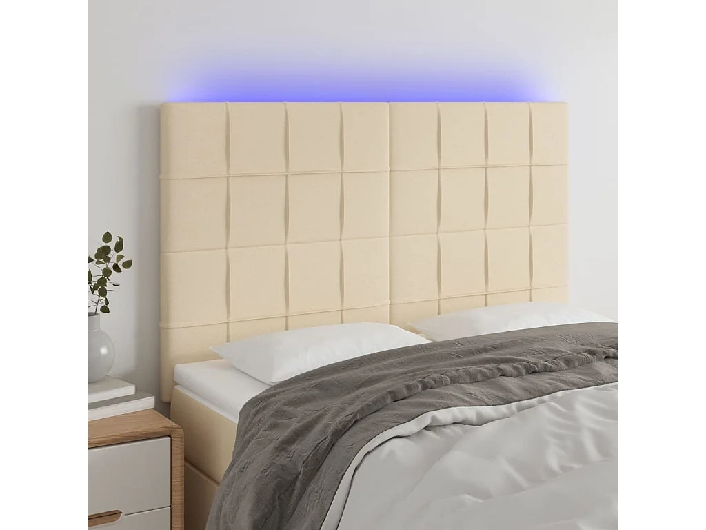 Tête de Lit | Panneau de tête pour lit Moderne à LED Crème 144x5x118/128 cm Tissu