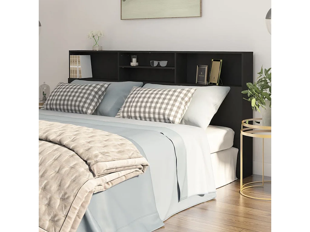 Cabecero de Cama | Cabezal de Cama | Mueble cabecero negro 200x19x103,5 cm