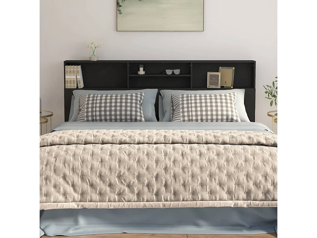 Cabecero de Cama | Cabezal de Cama | Mueble cabecero negro 200x19x103,5 cm