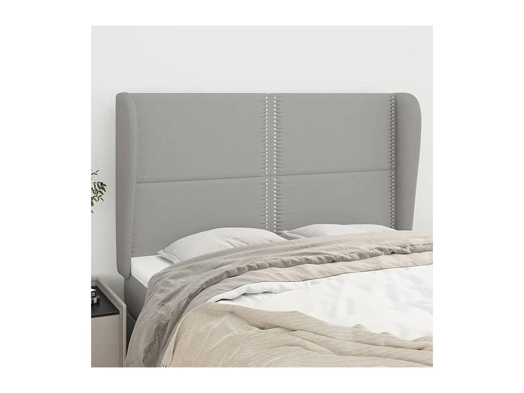 Cabecero | Cabezal de Cama | Mueble cabecero con orejas de tela gris claro 147x23x118/128 cm
