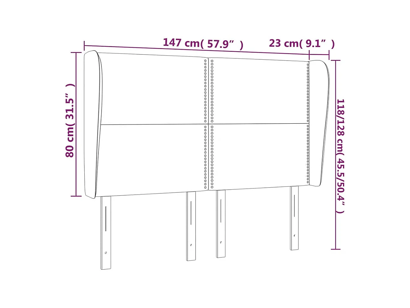 Cabecero | Cabezal de Cama | Mueble cabecero con orejas de tela gris claro 147x23x118/128 cm