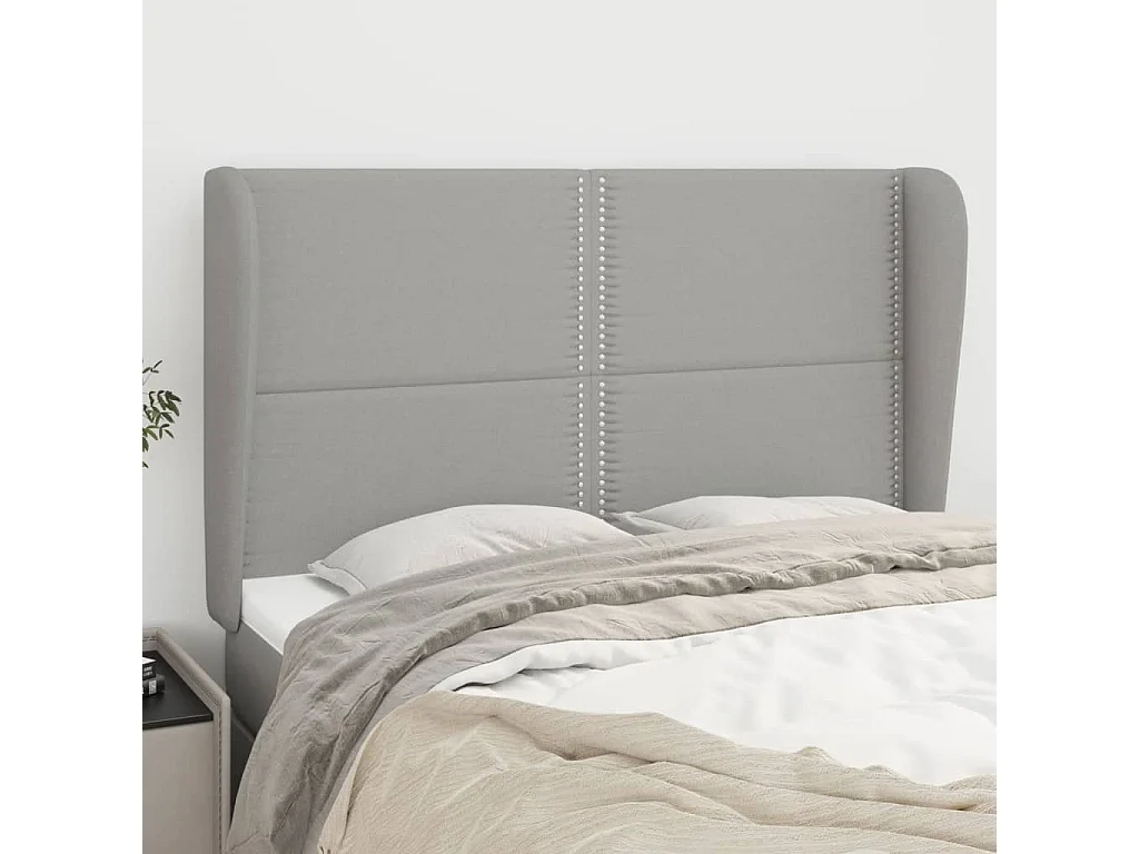 Tête de Lit | Panneau de tête pour lit Moderne avec oreilles Gris clair 147x23x118/128 cm Tissu
