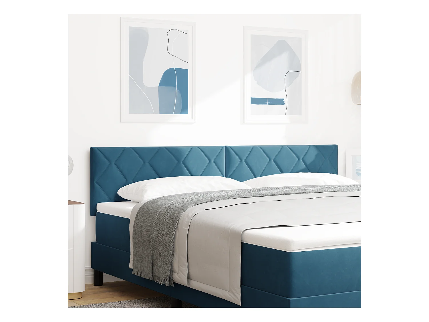 Mueble cabecero | Cabecero | Cabezal de cama LED Geométrico Manual Azul oscuro 180 cm Terciopelo