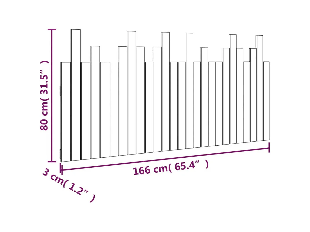Cabecero de Cama | Cabezal de cama | Mueble de cabecero de pared madera maciza pino blanco 166x3x80 cm