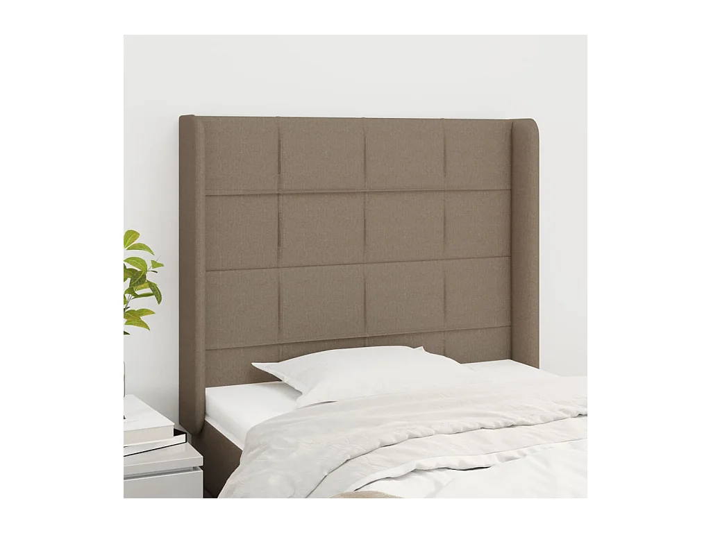 Cabecero | Cabezal de Cama | Mueble cabecero con orejas de tela gris taupe 103x16x118/128 cm
