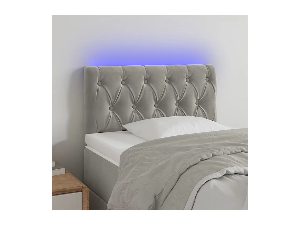 Cabecero | Cabezal de Cama | Mueble cabecero con LED de terciopelo gris claro 80x7x78/88 cm