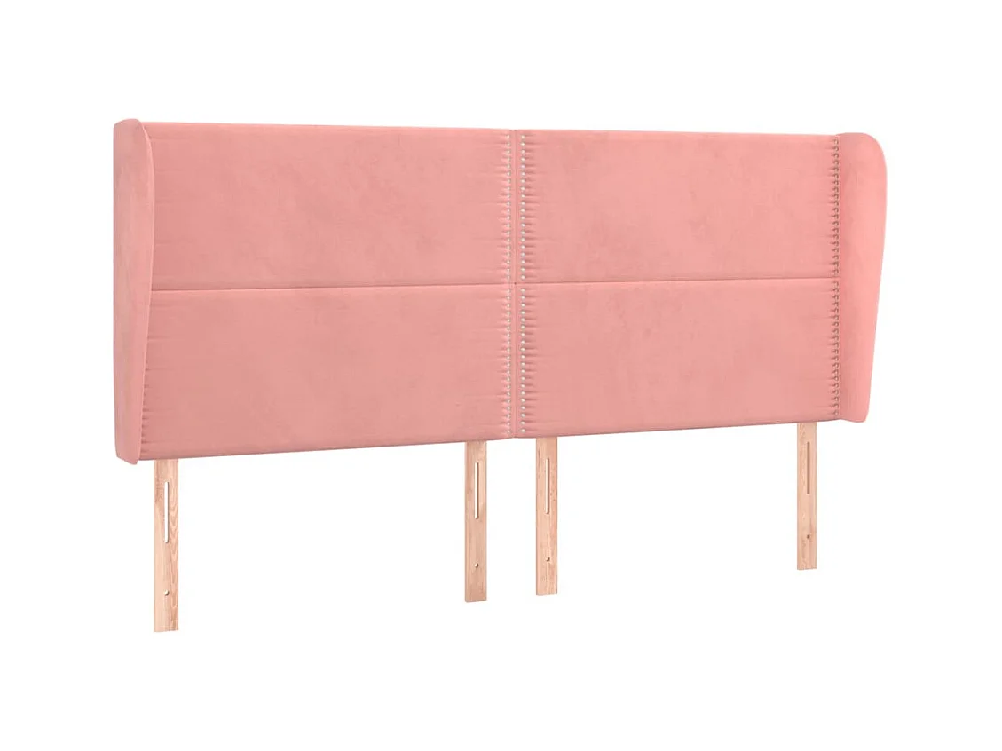 Cabecero | Cabezal de Cama | Mueble cabecero con orejas de terciopelo rosa 203x23x118/128 cm