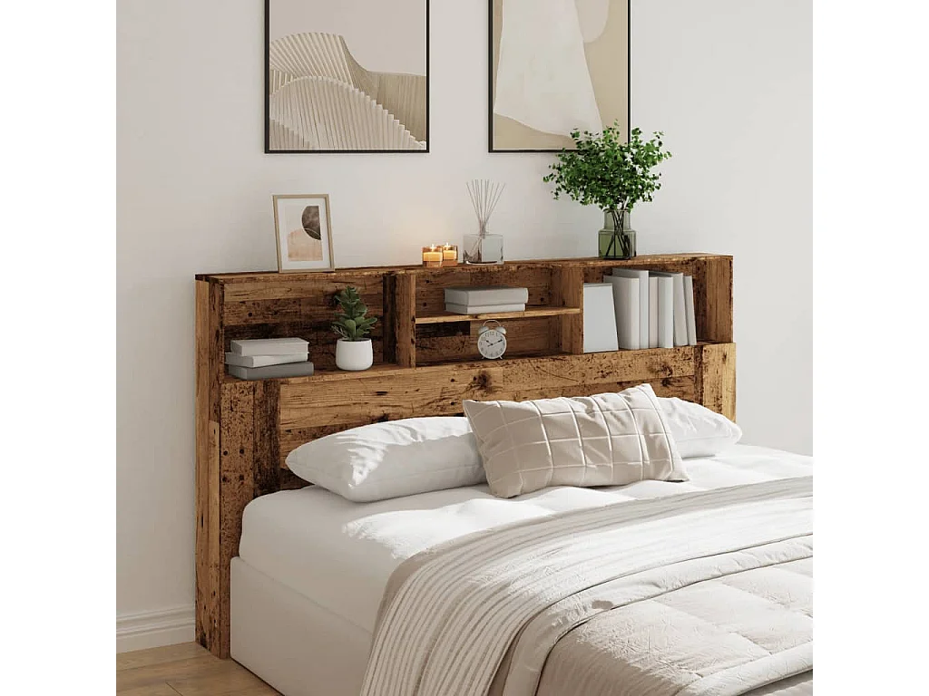 Tête de Lit avec rangement | Armoire de tête de lit vieux bois 180x19x103,5 cm