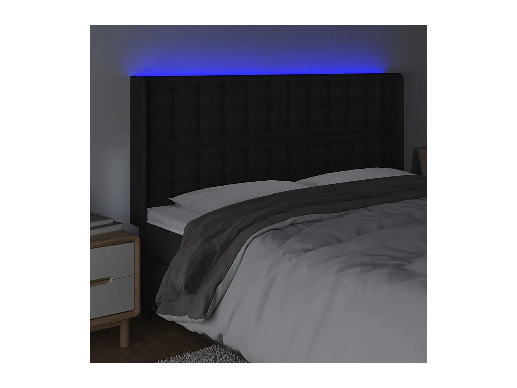Cabecero | Cabezal de Cama | Mueble cabecero con LED cuero sintético negro 183x16x118/128 cm