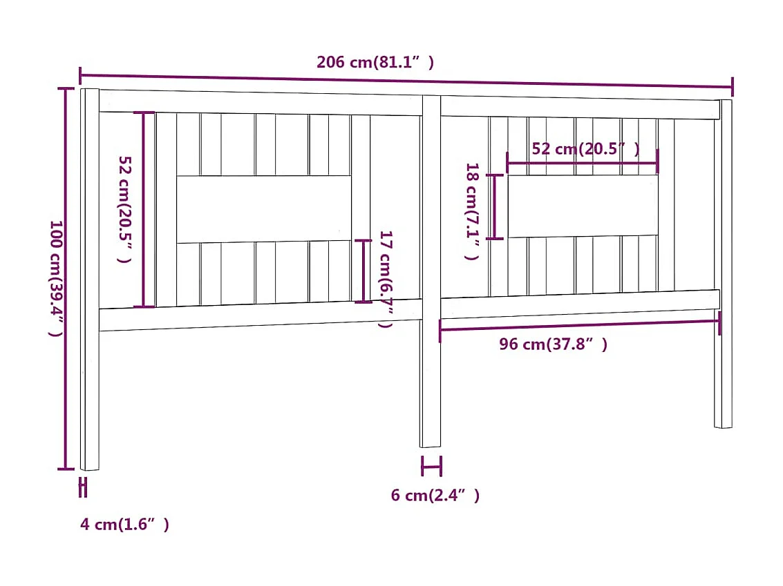 Mueble cabecero | Cabecero | Cabezal de cama madera maciza de pino 206x4x100 cm