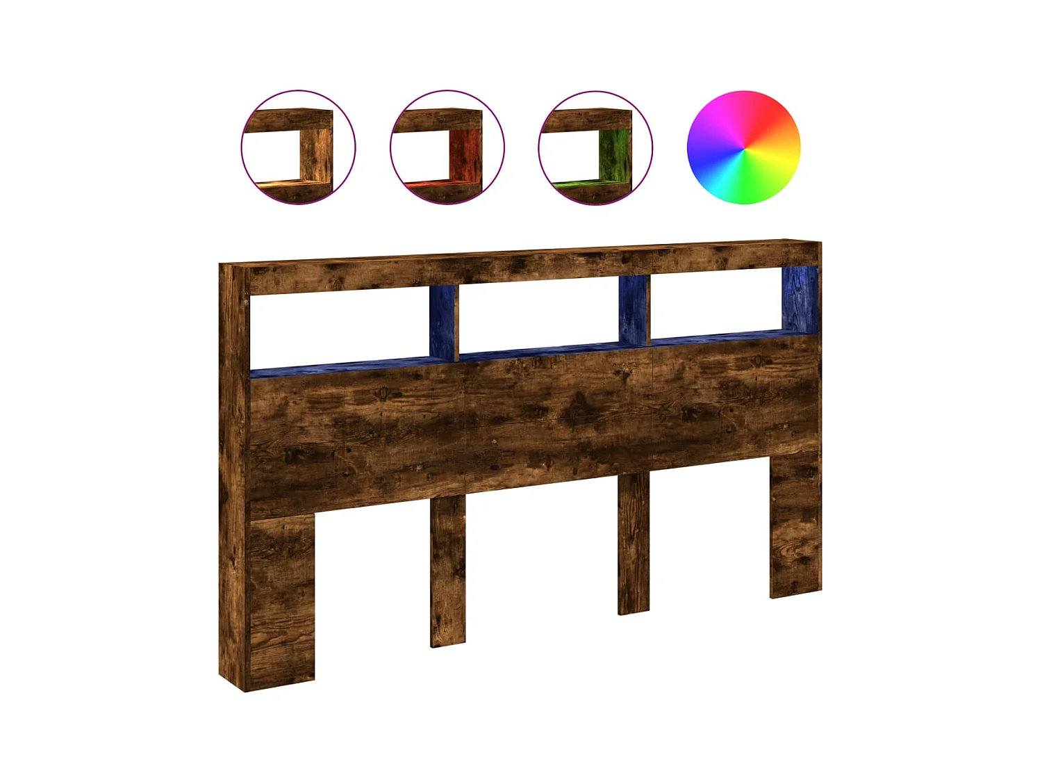 Cabecero de Cama | Cabezal de cama | Mueble de cabecero con luz LED roble ahumado 180x17x102 cm