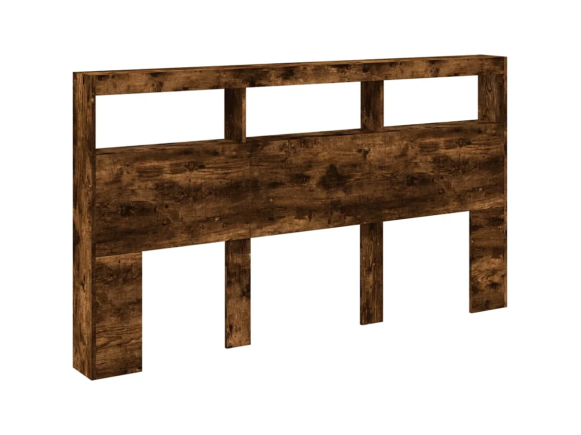 Cabecero de Cama | Cabezal de cama | Mueble de cabecero con luz LED roble ahumado 180x17x102 cm