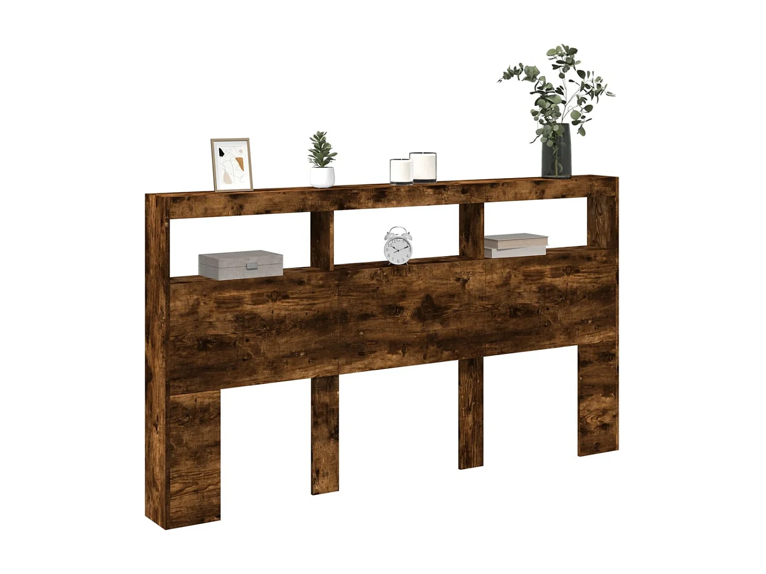 Cabecero de Cama | Cabezal de cama | Mueble de cabecero con luz LED roble ahumado 180x17x102 cm