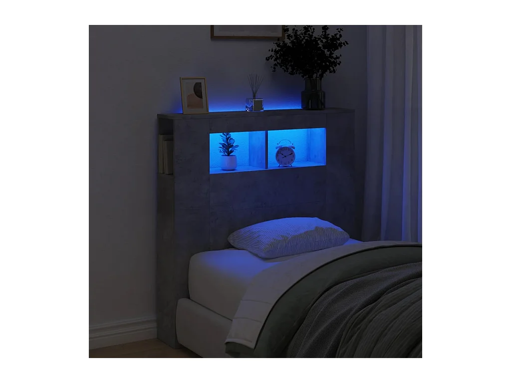 Mueble cabecero | Cabecero | Cabezal de cama LED madera ingeniería gris hormigón 100x18,5x103,5 cm