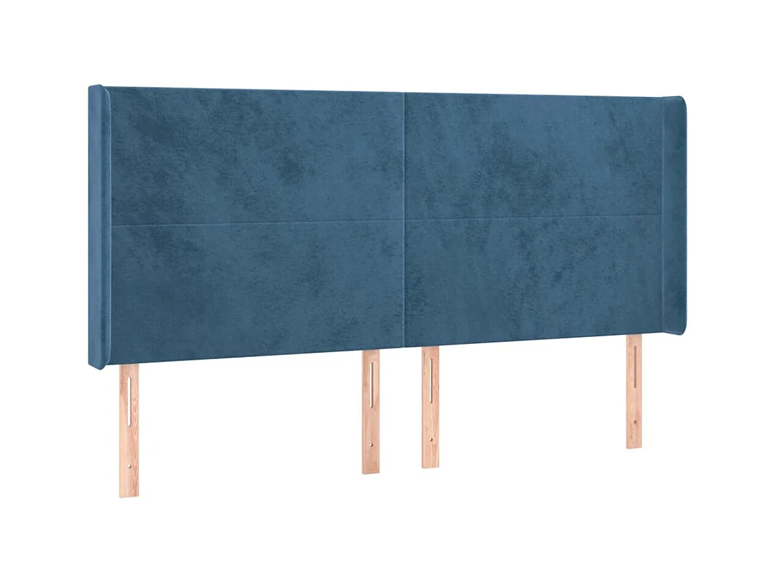 Tête de Lit | Panneau de tête pour lit Moderne avec oreilles Bleu foncé 163x16x118/128 cm Velours