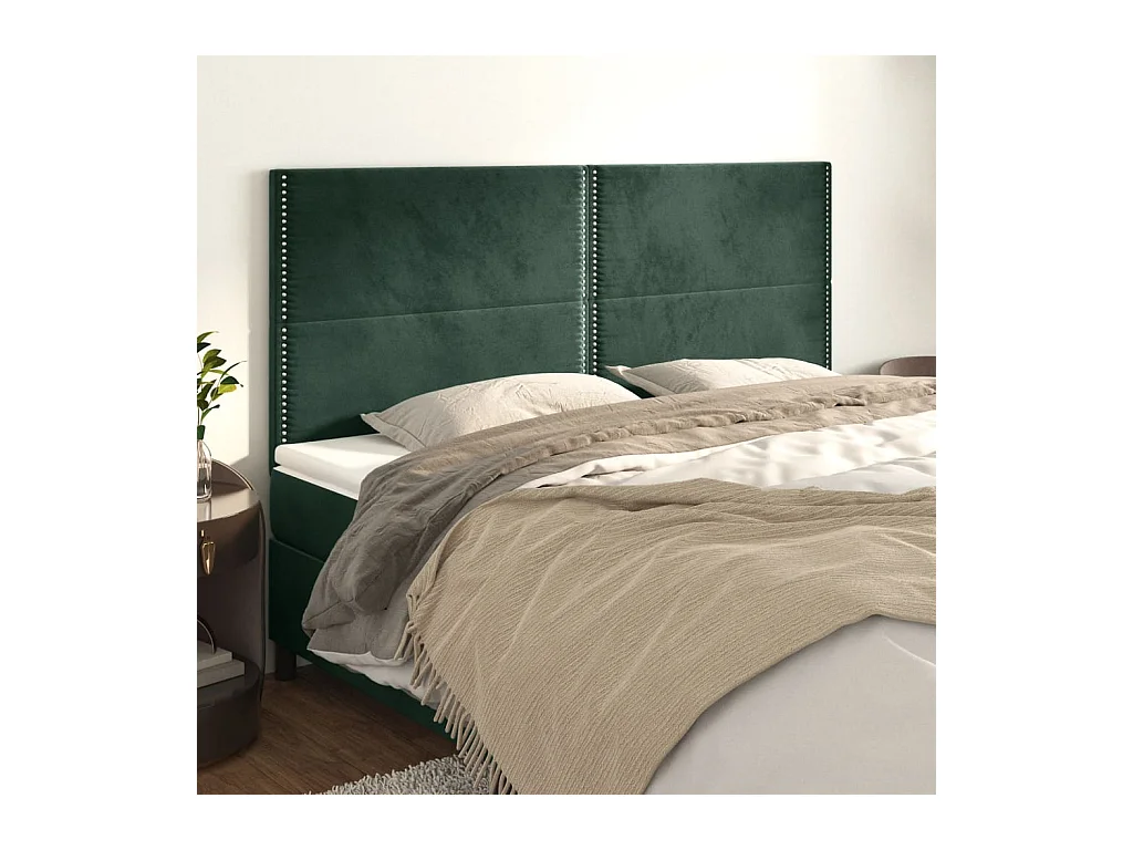 Cabeceros | Cabezal de cama | Mueble de cabecero 4 unidades de terciopelo verde oscuro 90x5x78/88 cm
