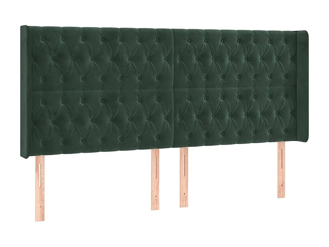 Tête de Lit | Panneau de tête pour lit Moderne à LED Vert foncé 183x16x118/128 cm Velours