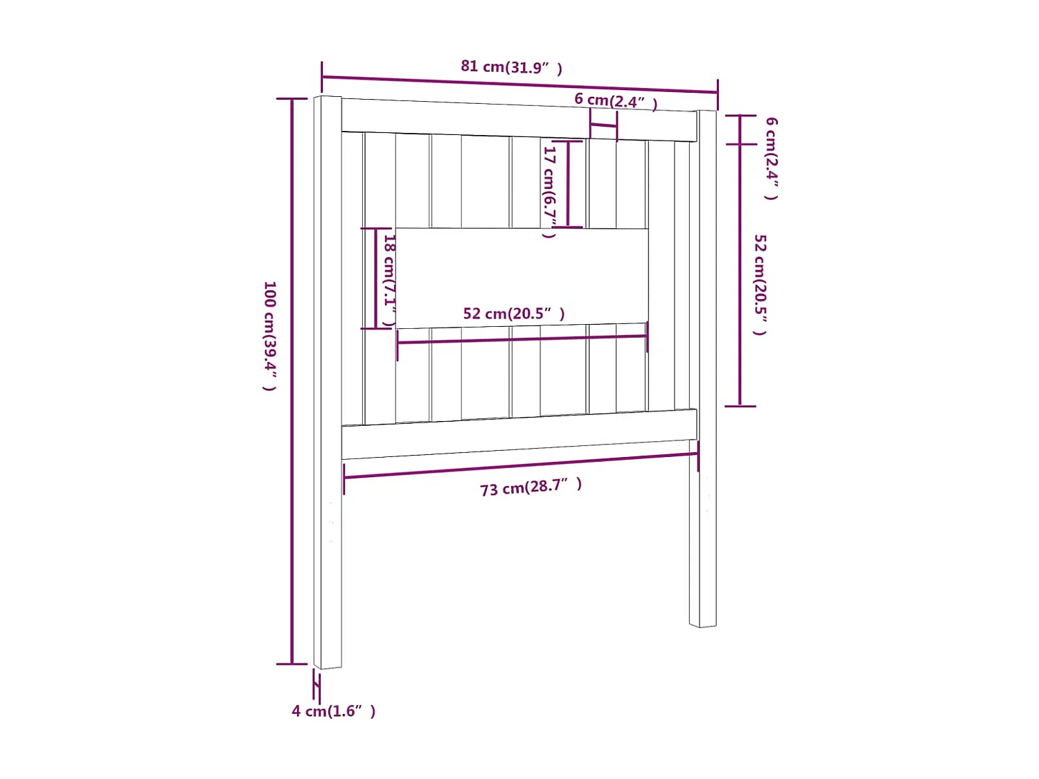 Mueble cabecero | Cabecero | Cabezal de cama madera maciza de pino negro 81x4x100 cm
