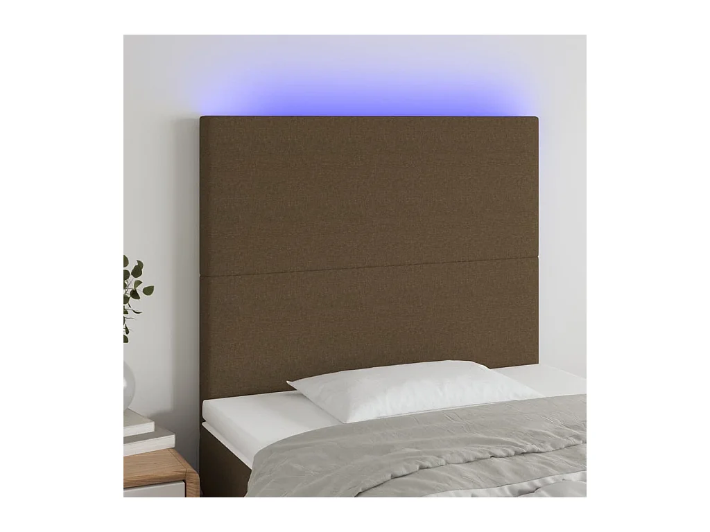Cabecero | Cabezal de Cama | Mueble cabecero con luces LED tela marrón oscuro 80x5x118/128 cm