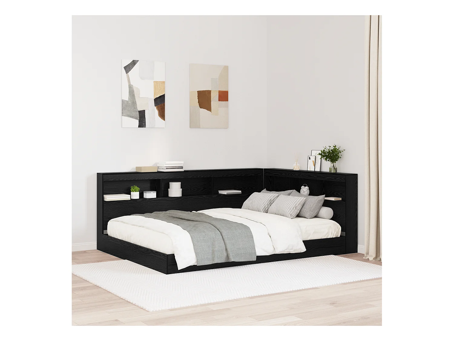 Tête de Lit de rangement | Panneau de tête pour lit Chêne noir 150 cm Bois d'ingénierie