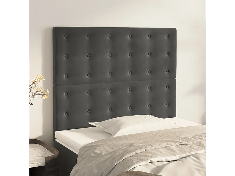 Cabeceros | Cabezal de cama | Mueble de cabecero 2 unidades de terciopelo gris oscuro 90x5x78/88 cm