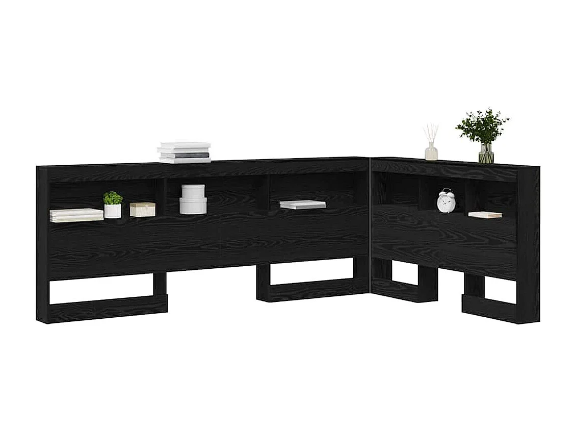 Mueble cabecero con almacenamiento | Cabecera de almacenamiento con estante Roble negro 120 cm