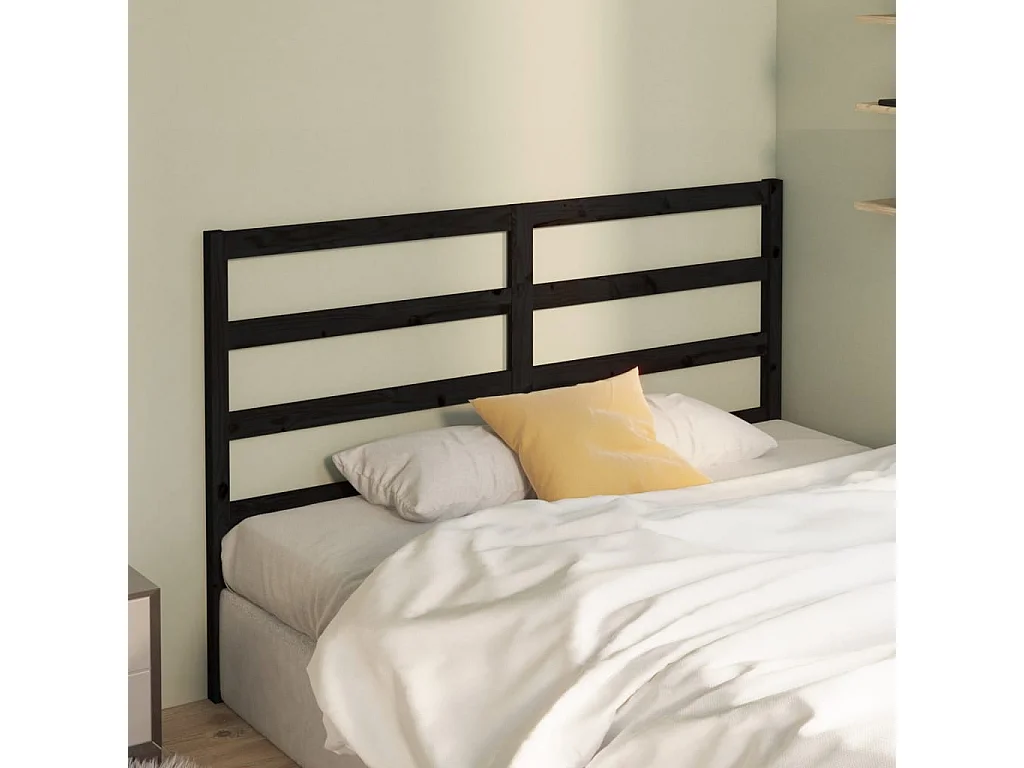 Tête de Lit | Panneau de tête pour lit Moderne Noir 166x4x100 cm Bois massif de pin
