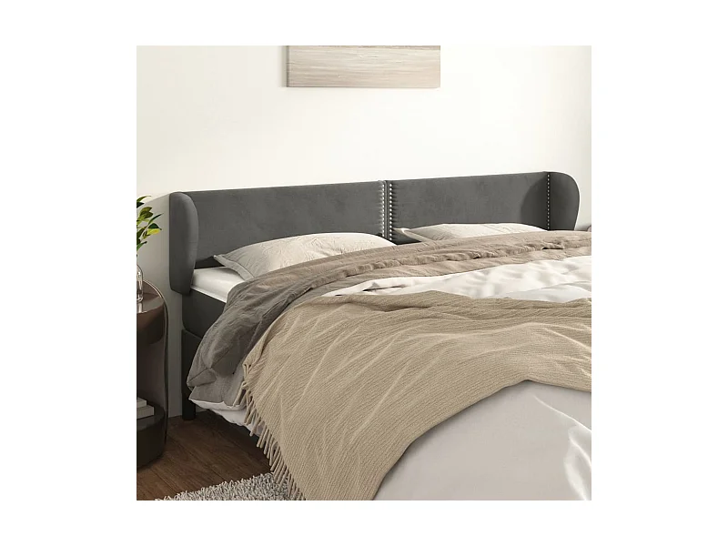 Mueble cabecero | Cabezal de cama | Cabecero de terciopelo gris oscuro 163x23x78/88 cm
