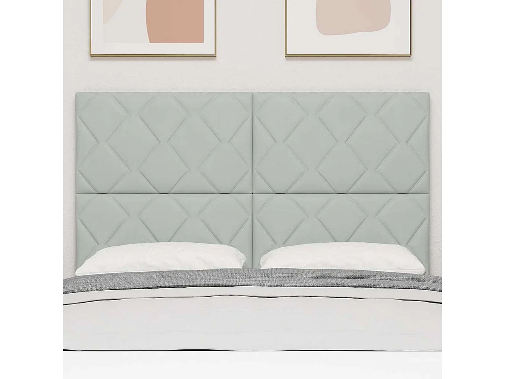 Tête de lit Montage mural | Panneau de tête pour lit Moderne  Géométrique Gris clair 144 cm Velours