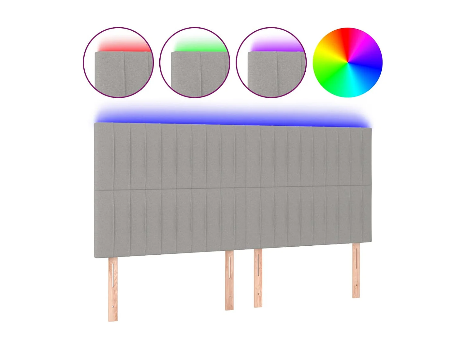 Hoofdbord | Hoofdeinde LED 200x5x118/128 cm stof lichtgrijs