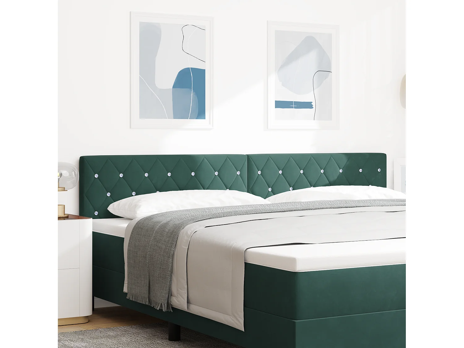 Tête de Lit | Panneau de tête pour lit Moderne en Velours Argyle Manuel Vert foncé 200 cm Velours