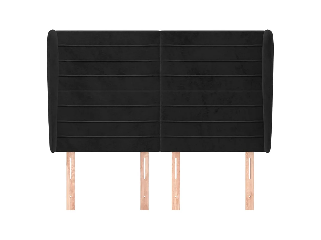 Cabecero | Cabezal de Cama | Mueble cabecero con orejas de terciopelo negro 147x23x118/128 cm