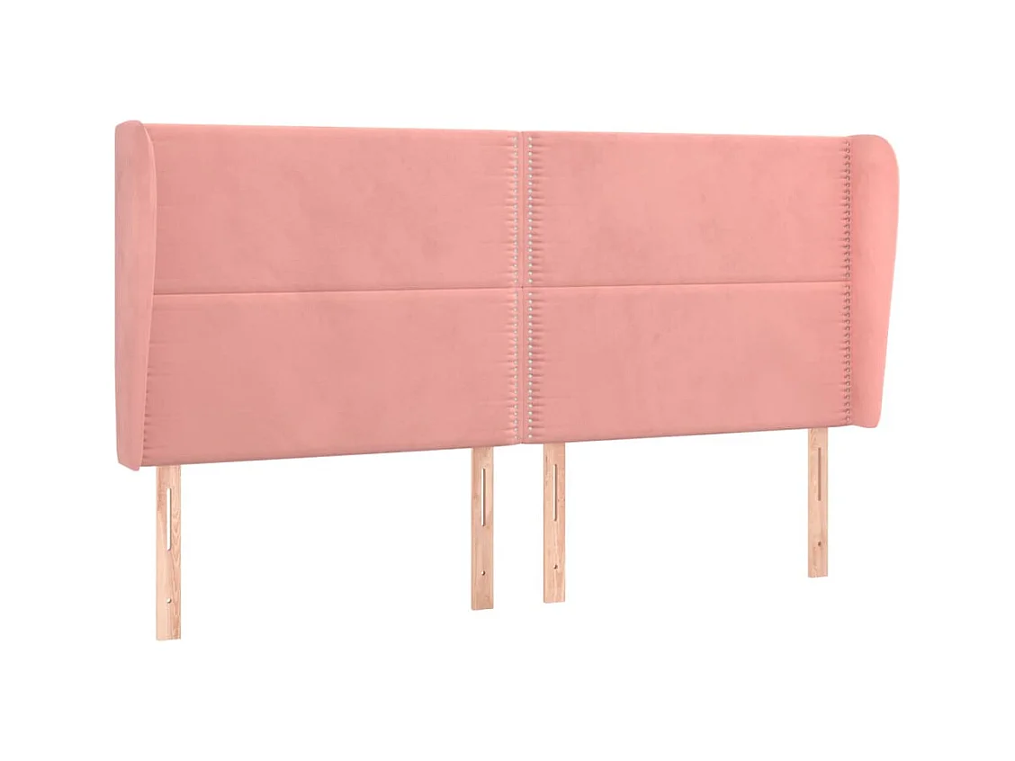 Cabecero | Cabezal de Cama | Mueble cabecero con orejas de terciopelo rosa 163x23x118/128 cm