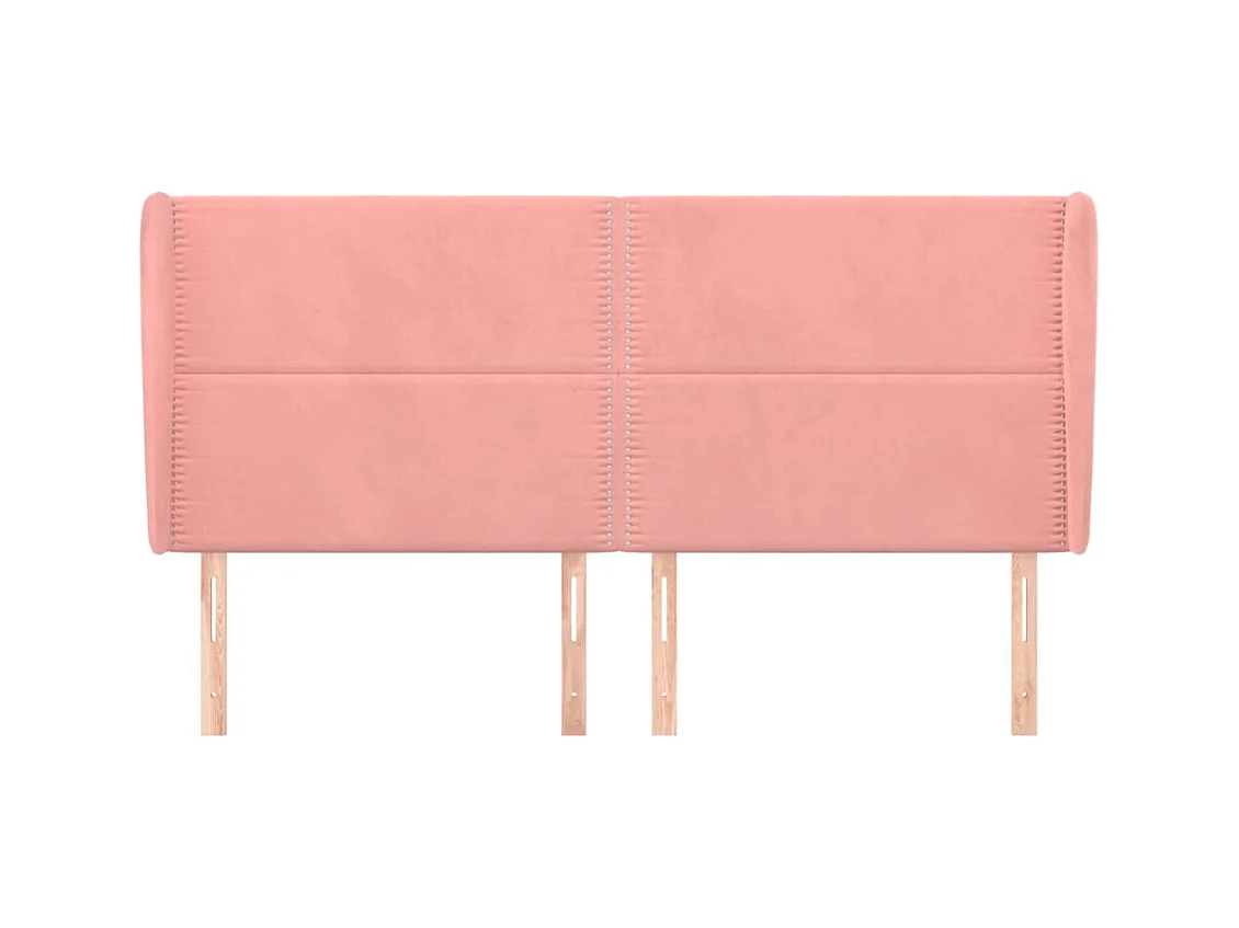 Cabecero | Cabezal de Cama | Mueble cabecero con orejas de terciopelo rosa 163x23x118/128 cm