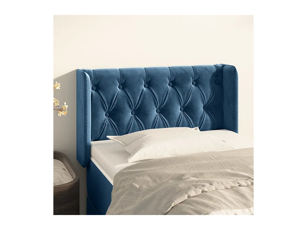 Tête de Lit | Panneau de tête pour lit Moderne avec oreilles Bleu Foncé 83x16x78/88 cm Velours