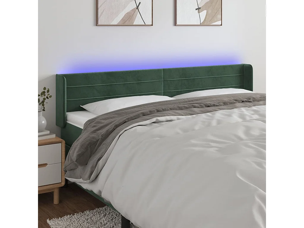 Hoofdbord | Hoofdeinde LED 183x16x78/88 cm fluweel donkergroen