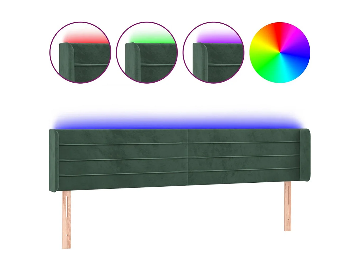 Hoofdbord | Hoofdeinde LED 183x16x78/88 cm fluweel donkergroen