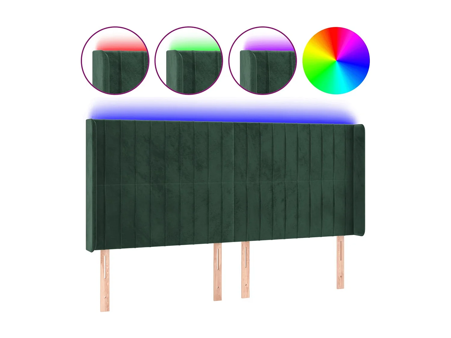 Tête de Lit | Panneau de tête pour lit Moderne à LED Vert foncé 183x16x118/128 cm Velours